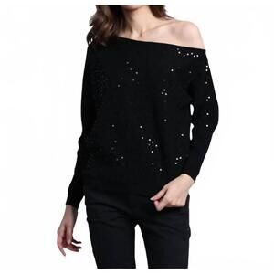 NEW MINNIE ROSE viscose sequin off the shoulder sweater in black